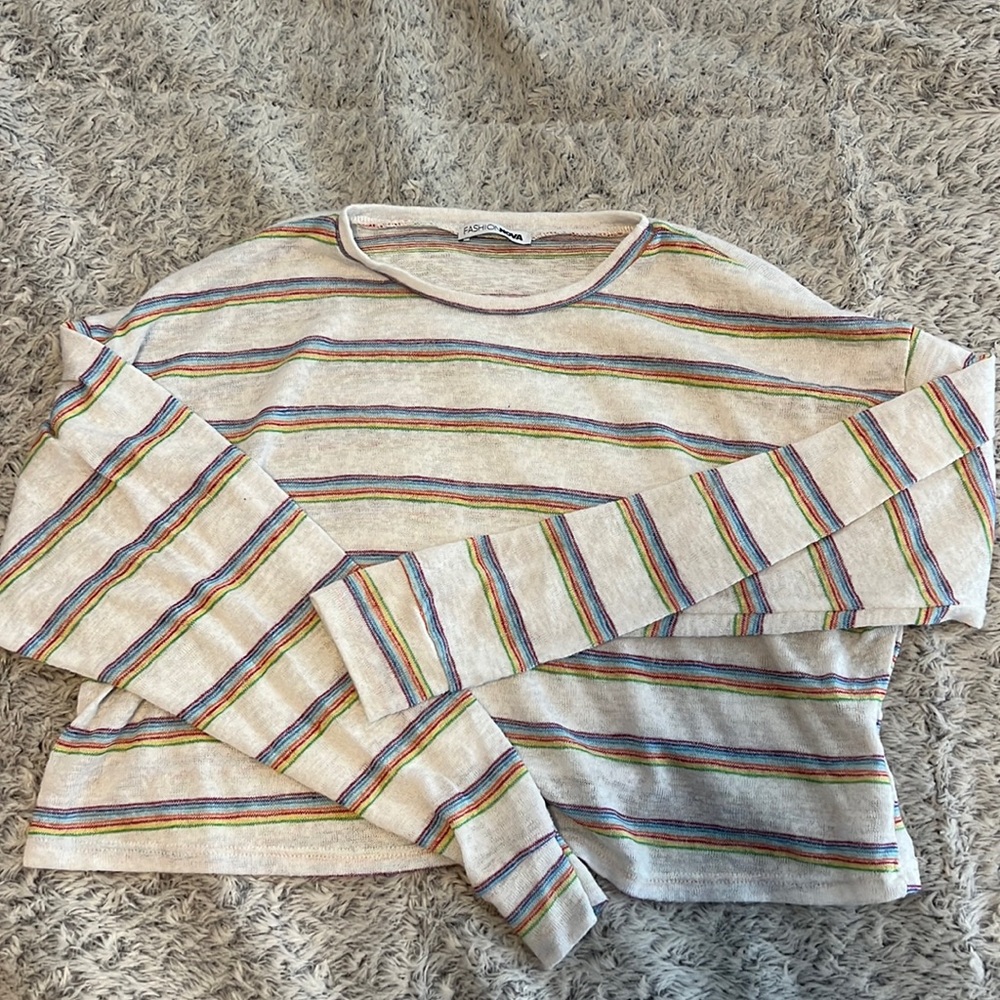 Fashion nova, sheer, rainbow, stripe sweater medium